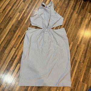 J.Crew Collection Striped Cutout‎ Halter Midi Dress Gray White Summer  Size 24